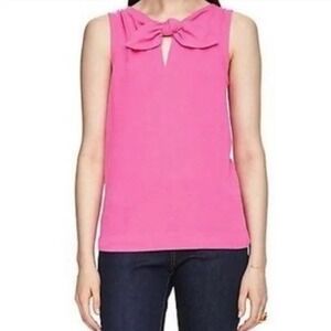 Kate Spade New York Pink Bow Neck Sleeveless Top Fuchsia Cotton Blend Size M